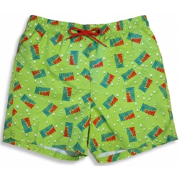 Mountain Dew Other - Mountain Dew Mens Swim Trunks Green Logo Print Board Shorts Drawstring Large